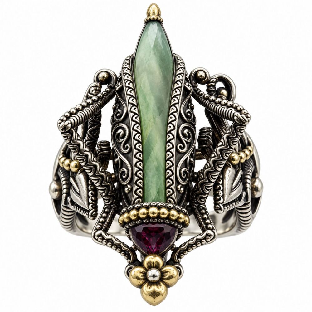 Barbara Bixby Grasshopper Ring 925 Sterling Silver 18K Gold Accents 17.8g
